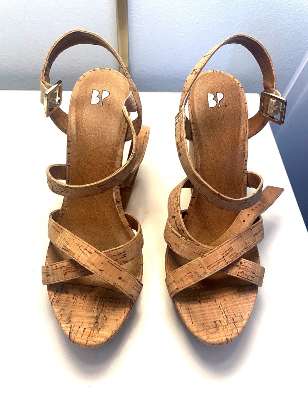 BP. Nordstrom Summers Cork Platform Wedge Sandal Strappy Size 8